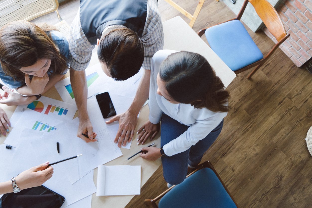 High angle shot of new entrepreneurs having a startup meeting