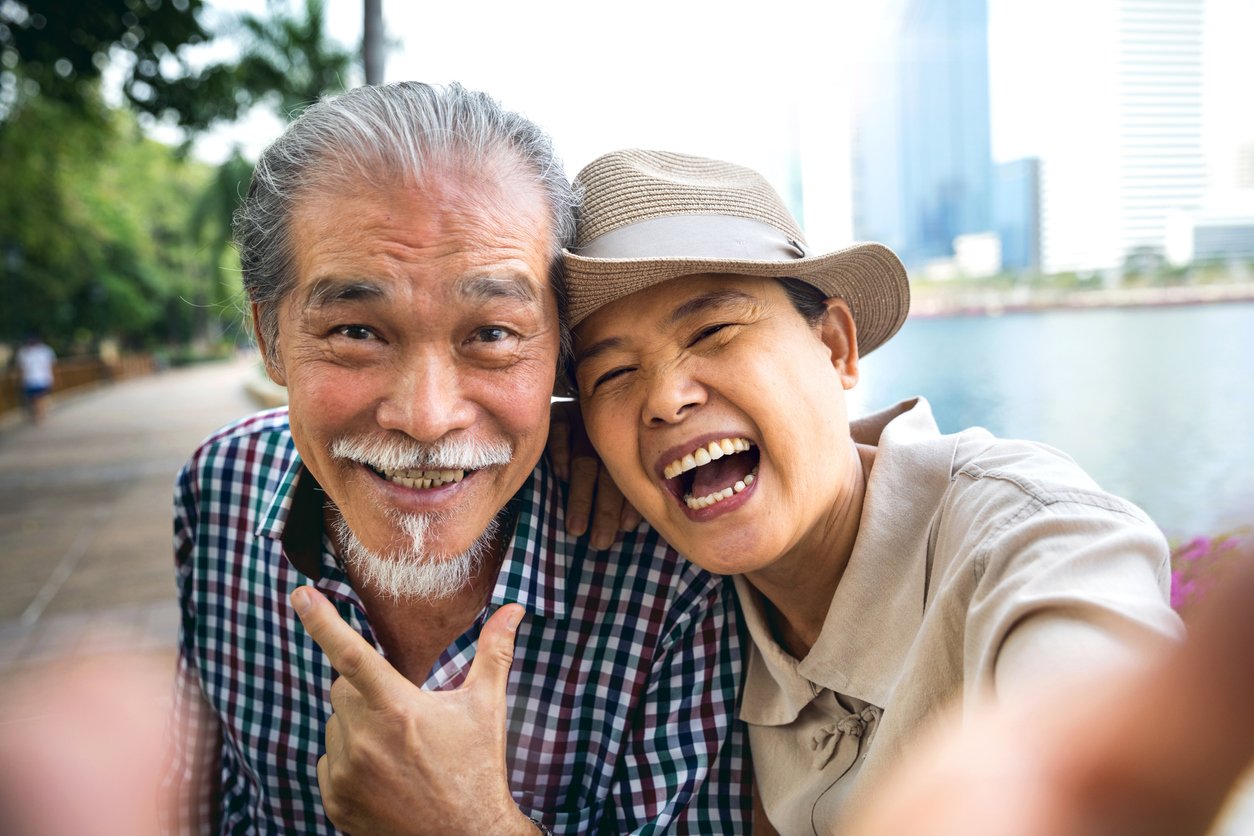 Senior couple candid moments together having a vacation
